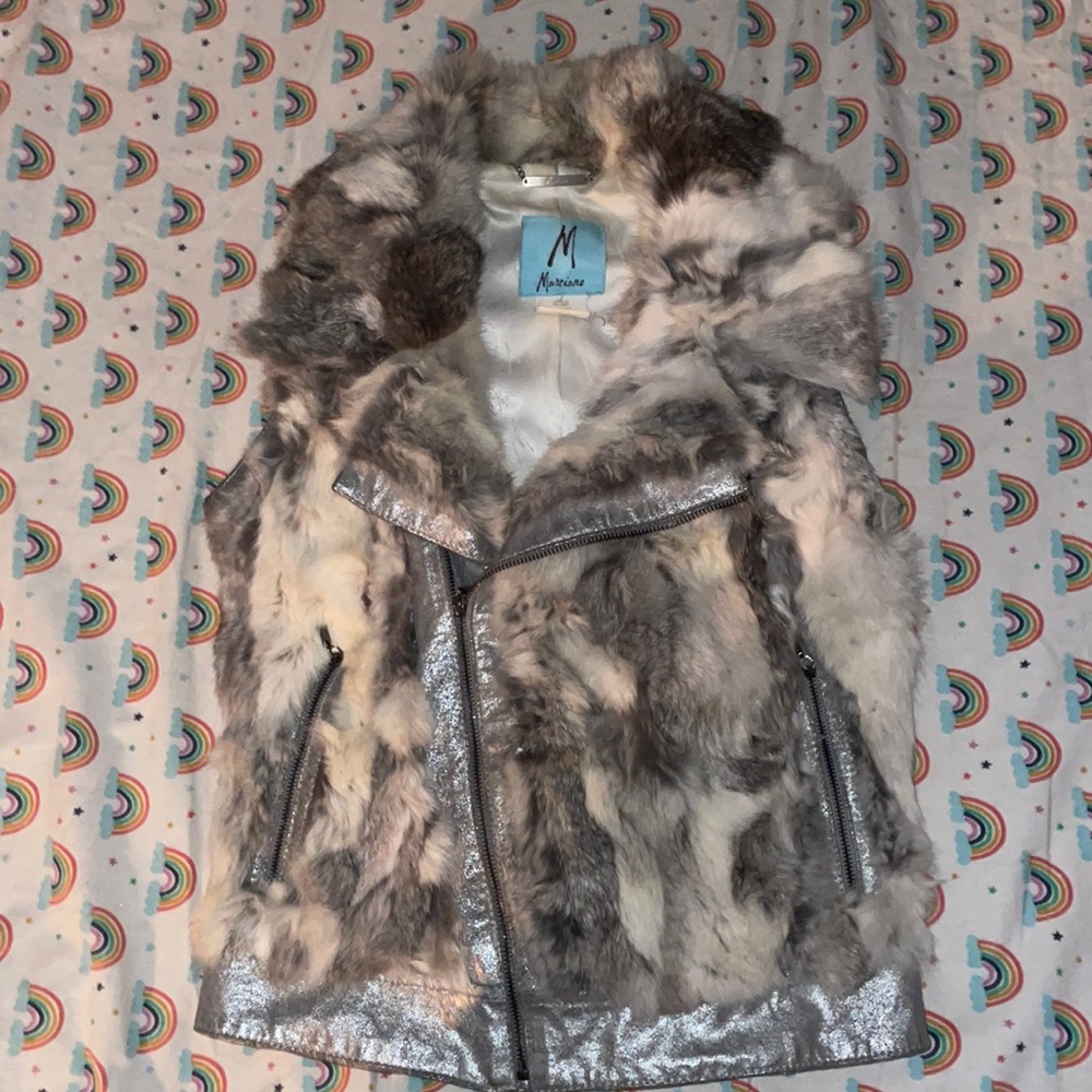 Marciano Faux Fur Moto Vest – Silver Gray Luxe Look – Size XS